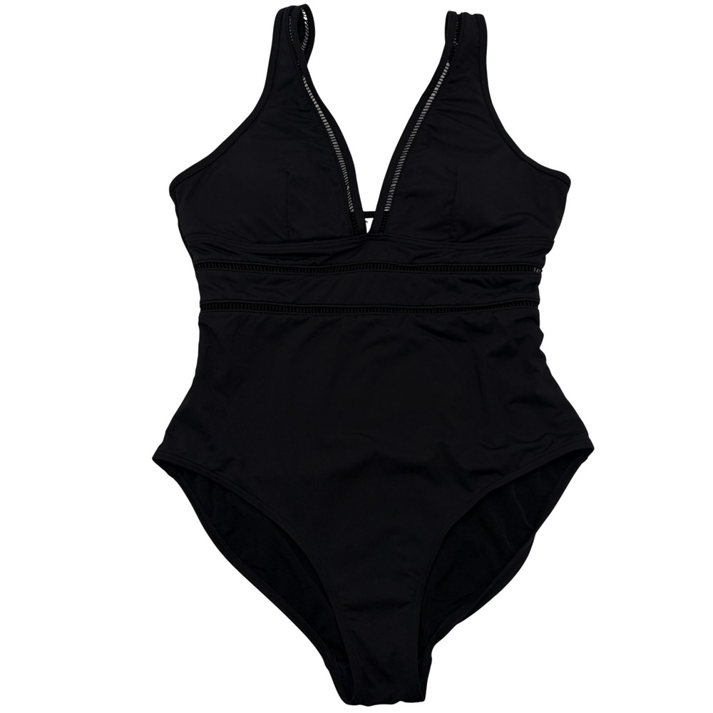 Sea Level Women Size 10 Black Surplice V-Neck Powermesh One Piece Swimsuit Swim